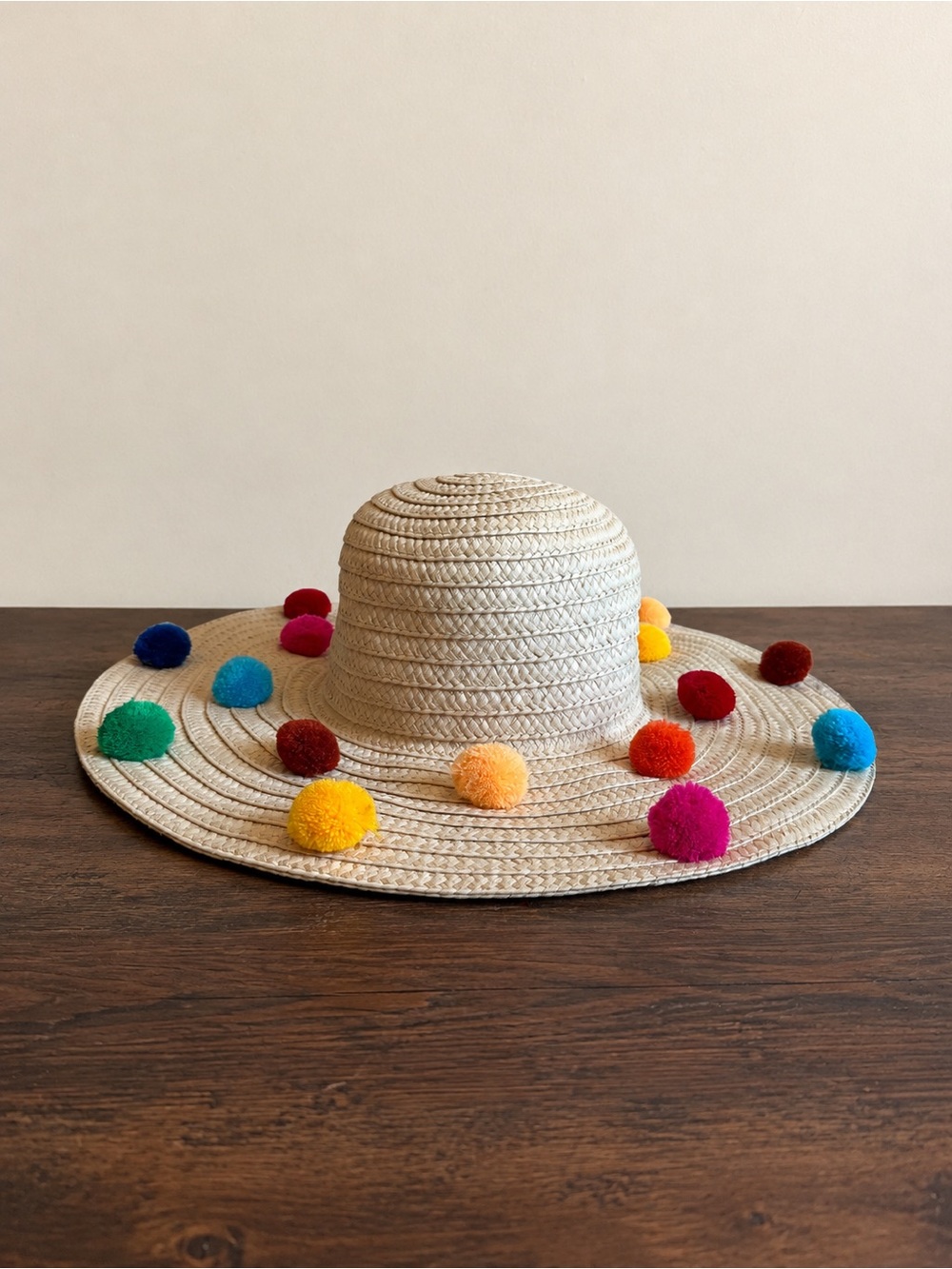 Betsey Johnson Wide Brim Sun Hat with Pom-Poms Beach Pool Vacation Cruise Resort